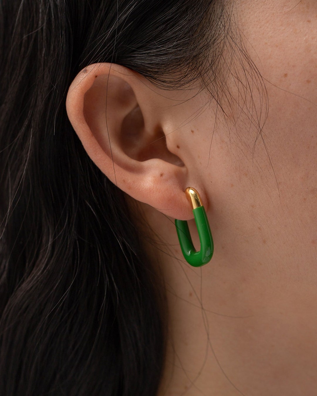 18K Gold Ushaped Earrings White Enamel Hoop Earrings Etsy