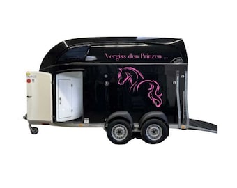 Horse trailer sticker forget the princes design styling equestrian sport personalized with your desired name.