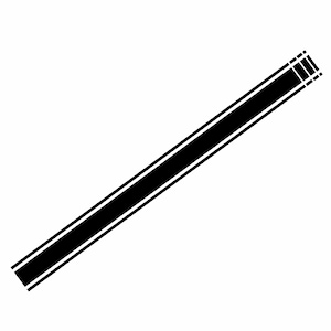 Op de afbeelding: Zwart-wit grafische weergave van een diagonaal streepontwerp. Het ontwerp heeft een dikke zwarte streep met een dunne witte streep aan weerszijden. De bovenkant van de streep heeft drie kleine zwarte rechthoeken.