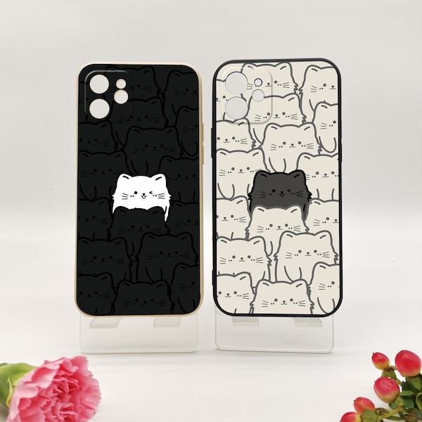 Glowing cats couple phone case for iPhone 12 13 14 15 Pro Max Cover Case，friends gift，custon phone case，personalized phone case