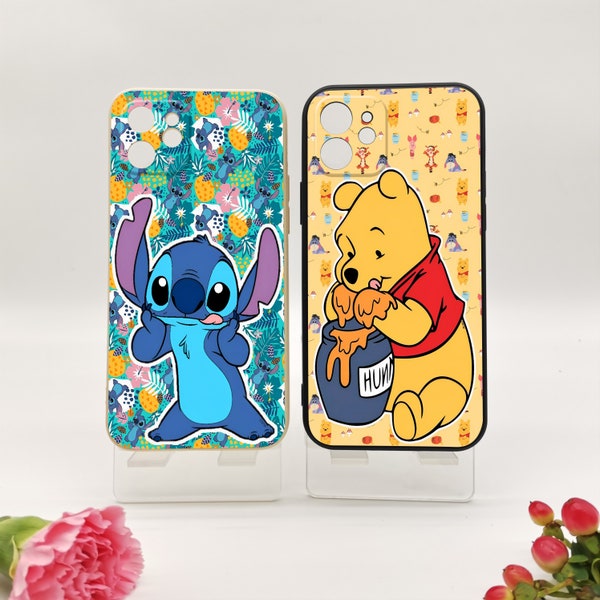 Stitch Winnie The Pooh couple phone case for iPhone 12 13 14 15 Pro Max Cover Case，Friends Gift，custom phone case，personalized phone case