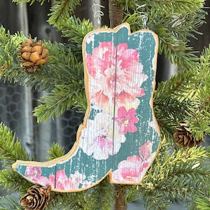 Cowgirl Boot Ornament, Floral Cowboy Boot, Christmas Tree Ornament, Boot Gift, Wood Ornament, Country, Cowboy, Western, Rodeo, Equestrian