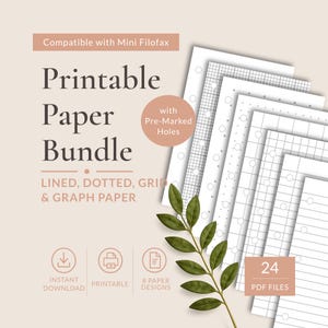 Filofax Mini Printable Paper Bundle | Planner Refills PDF | Lined Grid Dot Graph Paper