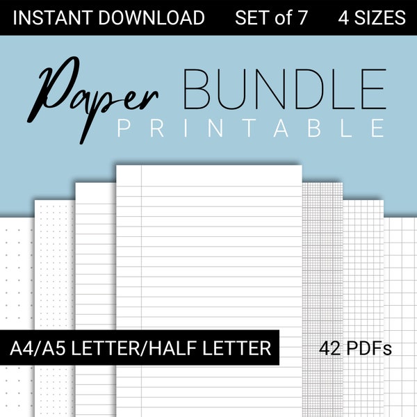 Printable Paper | Printable Lined Paper | Printable Graph Paper | Dotted & Grid Paper | Instant Download PDF | A4/A5/Letter/Half Letter