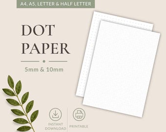 Papier w kratkę kropkową PDF | Kropki 5 mm, 10 mm | Rozmiary A4, A5, Letter (pobranie cyfrowe)