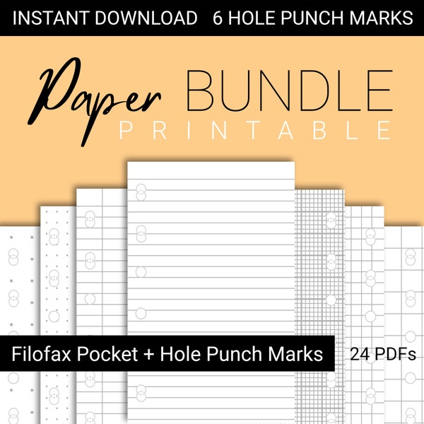 Filofax Pocket Printable Paper + Lochzeichen | Druckbares Liniertes Papier | Druckbares Millimeterpapier | Dot Grid Papier | Tasche | Tasche Slim