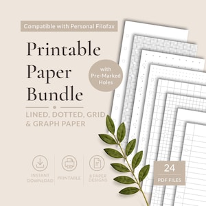 Printable Personal Filofax Inserts | Lined, Dotted, Grid, Graph Paper Bundle (Digital Download)