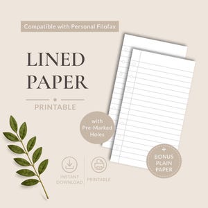 Personal Filofax Lined Paper Inserts | Printable Planner Refills (Digital Download)