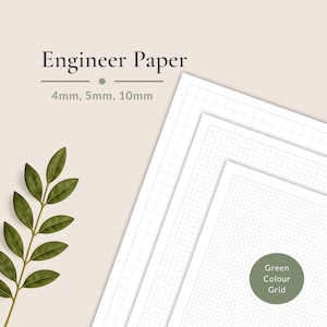 Printable green engineering paper PDF featuring 4mm, 5mm and 10mm grids for technical drawing, engineering, mathematics, drafting and architecture.