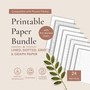 Filofax Pocket Printable Inserts | Lined, Grid, Dot & Graph Paper Bundle | Pocket Planner Refills PDF