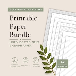 Minimal Printable Paper Bundle | Lined, Dot, Grid & Graph Paper | A4, A5 Letter PDF Download