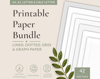 Minimalistyczny zestaw papieru do druku | Papier w linie, kropki, kratkę i milimetr | A4, A5 Letter Pobierz plik PDF
