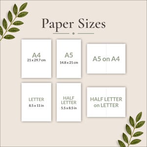 Printable technical paper bundle available in A4, A5, US Letter and Half Letter sizes, including A5 on A4 and Half Letter on Letter pages with cutting guides.