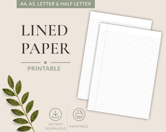 Pakiet papieru w linie do druku | Rozmiary: A4, A5, Letter (do pobrania w wersji cyfrowej)