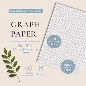 A5 Filofax Graph Paper Printable | 2mm Grid, 10mm Lines (Digital Download)