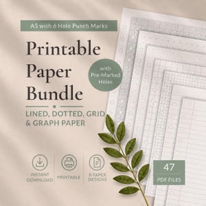 A5 Printable Paper Bundle | Lined, Dot, Grid, Graph Paper (Instant Download)