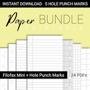 Filofax MINI druckbares Papier + Lochermarken | Druckbares gefüttertes Papier | Druckbares Millimeterpapier | Dot and Grid Paper | Filofax Mino Nachfüllung