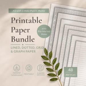 A5 Printable Paper Bundle | Lined, Dot, Grid, Graph Paper (Instant Download)