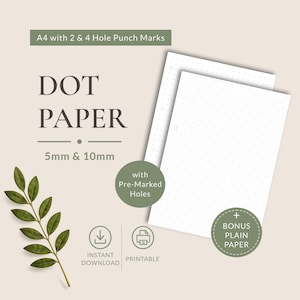 Paquete de papel cuadriculado A4 con puntos (5 mm y 10 mm), papel liso de regalo (descarga digital)