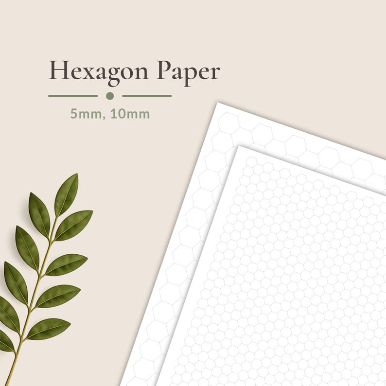 Printable hexagon paper PDF with 5mm and 10mm hex grids for game design, hex maps, mathematics, chemistry, geometry and creative projects.