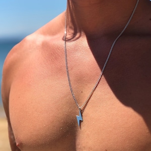 Collier éclair, bijou cadeau personnalisé en argent sterling, chaîne gourmette et pendentif en argent sterling