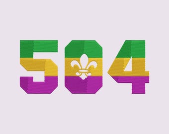 Diseño de bordado de Mardi Gras / Bordado Fleur de Lis 504 / Archivo de bordado de Nueva Orleans