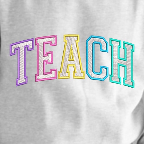 Teacher Embroidery File PES 4x4 hoop | Trendy Embroidery Design | Teacher Collegiate font Digitized Design pes