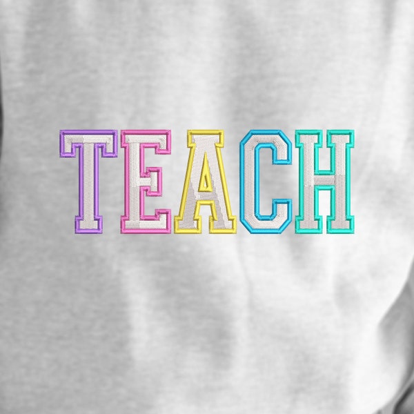 Teach Varsity Embroidery Design, Teach PES file, Teach DST, Teach Varsity PES, Teacher Appreciation Embroidery Teacher svg design