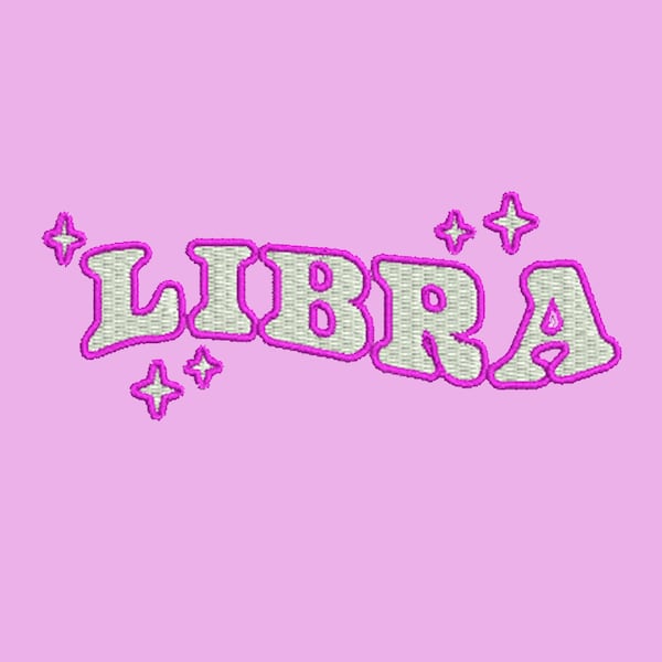 Libra Groovy Font Machine Embroidery File Wavy Text Embroidery Machine Design Retro Digitized Zodiac Horoscope Astrology Embroidery DST PES