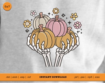 Skeleton and Pumpkin Embroidery Design | Halloween Embroidery File |