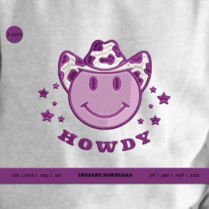 Western Face Embroidery Design | Face with Cowboy Hat Embroidery file | Howdy Face Cowboy Hat Cow Print Embroidery pes