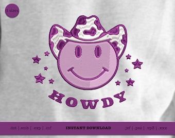 Diseño de bordado de cara occidental / Cara con archivo de bordado de sombrero de vaquero / Howdy Face Cowboy Hat Cow Print Bordado pes