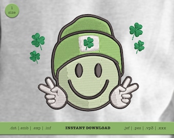 Diseño de bordado Lucky Face: Día de San Patricio 4x4 (Descarga digital)