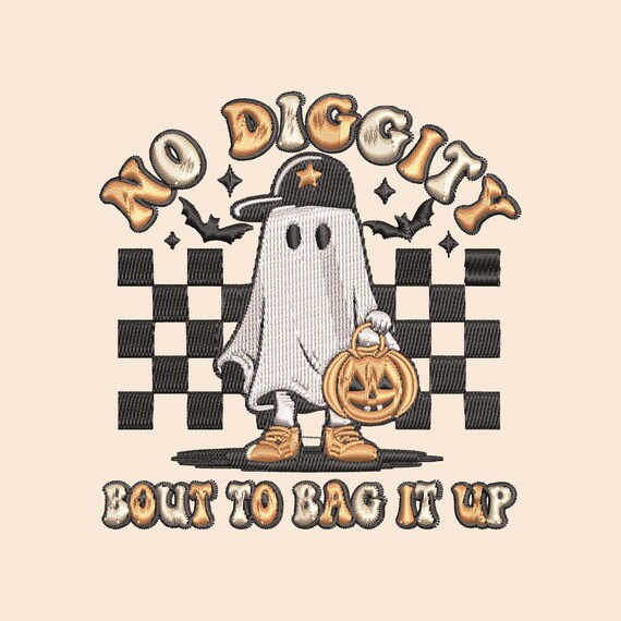 No Diggity Ghost Embroidery Design: Trendy Halloween File (4x4 PES DST) (PDF Worksheet)