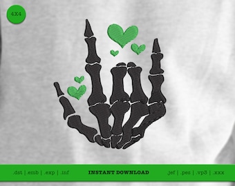 Skeleton Hand with Hearts Embroidery Design: Halloween Love (4x4) (Digital Download)