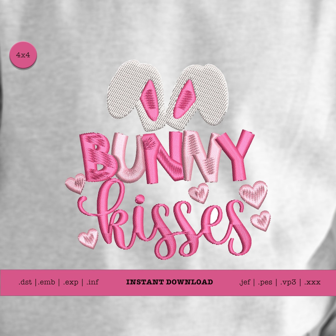 Bunny Kisses Machine Embroidery Design Trendy Easter Bunny Ears