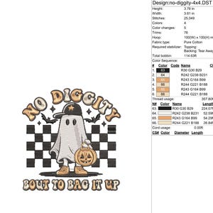 Peut inclure: Motif brod&eacute; repr&eacute;sentant un fant&ocirc;me portant une casquette de baseball et tenant une citrouille. Le texte "NO DIGGITY" et "BOUT TO BAG IT UP" est inclus dans le motif.
