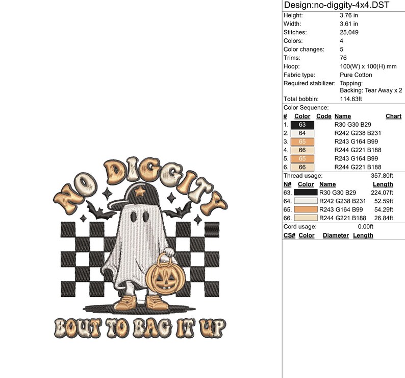 Peut inclure: Motif brod&eacute; repr&eacute;sentant un fant&ocirc;me portant une casquette de baseball et tenant une citrouille. Le texte "NO DIGGITY" et "BOUT TO BAG IT UP" est inclus dans le motif.