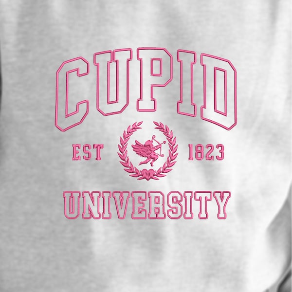 Diseño de bordado de la Universidad de Cupido / Diseños de bordado de San Valentín universitario / Bordado de Cupido para el Día de San Valentín