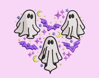Ghost Embroidery Design: Halloween Bats, 4x4 PES (Digital Download)