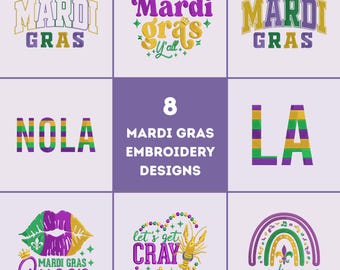 Mardi Gras Embroidery Bundle: 8 Machine Embroidery Designs | Nola, Cray Fish, Beads, 504 | New Orleans Applique Digital Download