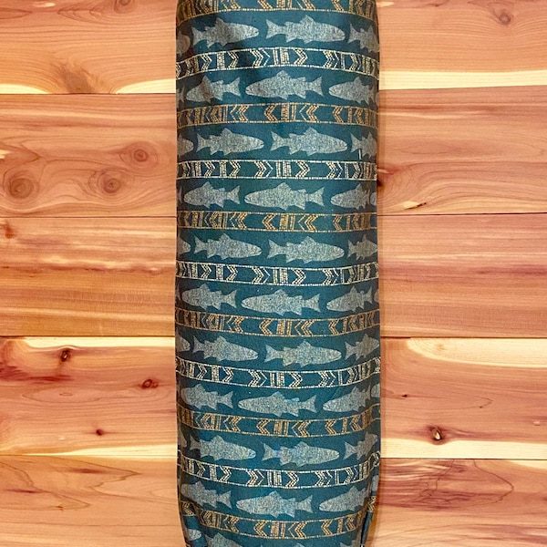 Grocery Bag Dispenser | Fish Print Bag Holder | Handmade Plastic Bag Storage | Cabin Kitchen Decor | Reusable Bag Organizer