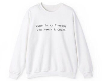 Bluza z kapturem „Wino to moja terapia”: zabawny okrągły dekolt z motywem picia