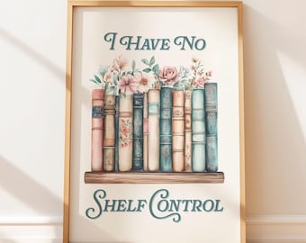 Funny Book Shelf Art Print: Vintage Floral Book Nook Decor (Digital Download)