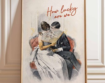 How Lucky Are We Print, Eclectic Vintage Wall Art, Victorian Altered Art, Bedroom Decor, Romantic Painting, Antique Print, DIGITAL DOWNLOAD