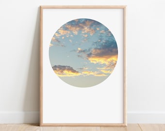 Clouds at Sunset Wall Art, Cloud Photo Print, Round Art, Blue Sky Poster, Abstract Cloud Art, Living Room Decor, Printable DIGITAL DOWNLOAD