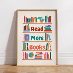 Read More Books Wall Art Print, Colorful Kids Room Decor, Cute Reading Nook Decor, Book Art, Homeschool Poster, Bookworm DIGITAL DOWNLOAD
