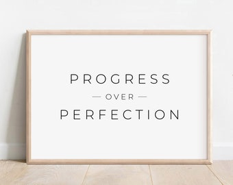 Progress Over Perfection Inspirational Office Art Print, Minimalist Home Office Decor, Positive Affirmation Poster, Motivational Typography