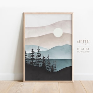 Blue Mountains Watercolor Art, Landscape Wall Art, Abstract Mountains Art Print, Nature Printable Wall Art, Cabin Decor, DIGITAL DOWNLOAD