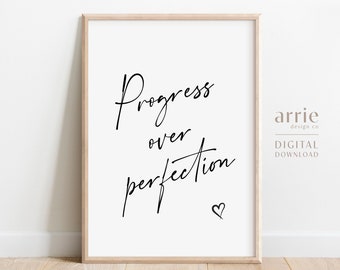Progress Over Perfection Print, Inspirational Wall Art, Home Office Decor, Positivity Quote, Motivational Prints, Printable DIGITAL DOWNLOAD